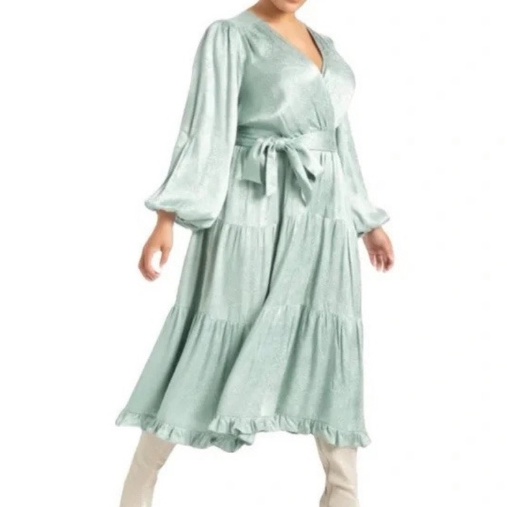 Eloquii Surplice Snakeskin Long Sleeve Tiered Midi Dress